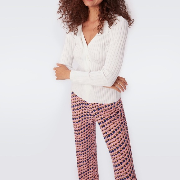 Diane Von Furstenberg Brooklyn Matte Jersey Pants in Micro Net Deep Blue Size XS - Picture 5 of 10